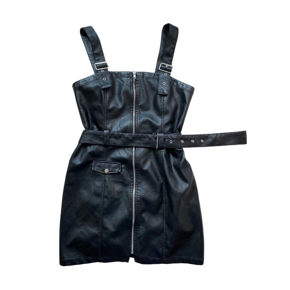 BLACK LEATHER ZIP DRESS